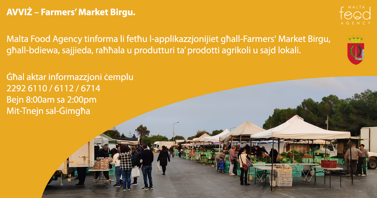 AVVIŻ – Farmers’ Market Birgu.